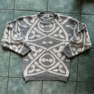 VTG 70s 80s White & Gray Chunky Knit Novelty Sweater